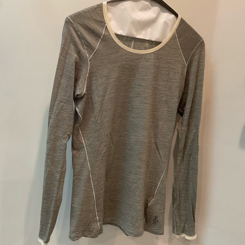 Smartwool, black/white striped long sleeve top, XS